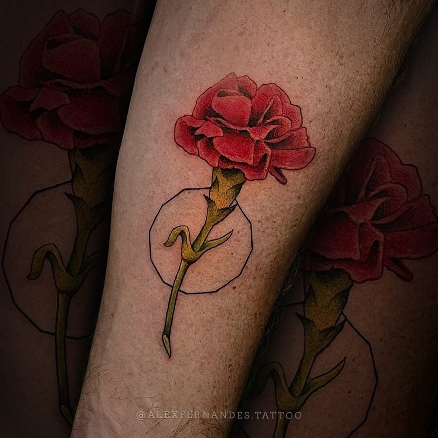 Neo-traditional carnation colour tattoo by Alex Fernandes